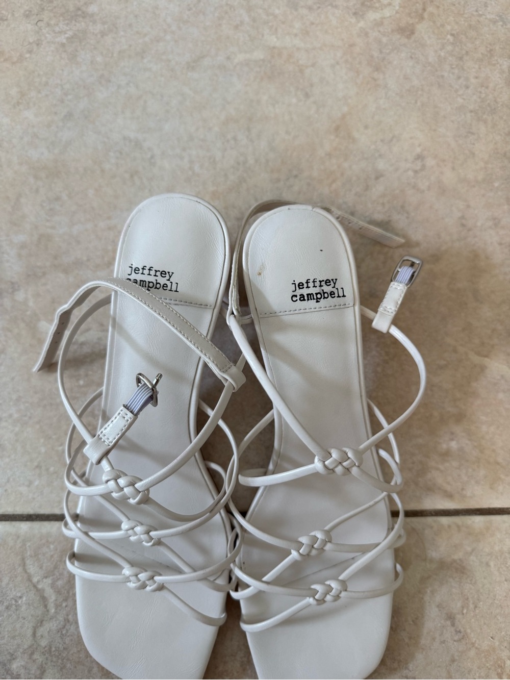 Jeffrey Campbell White Strappy Knotted Heeled Sandals | Size 7.5 - Picture 8 of 11